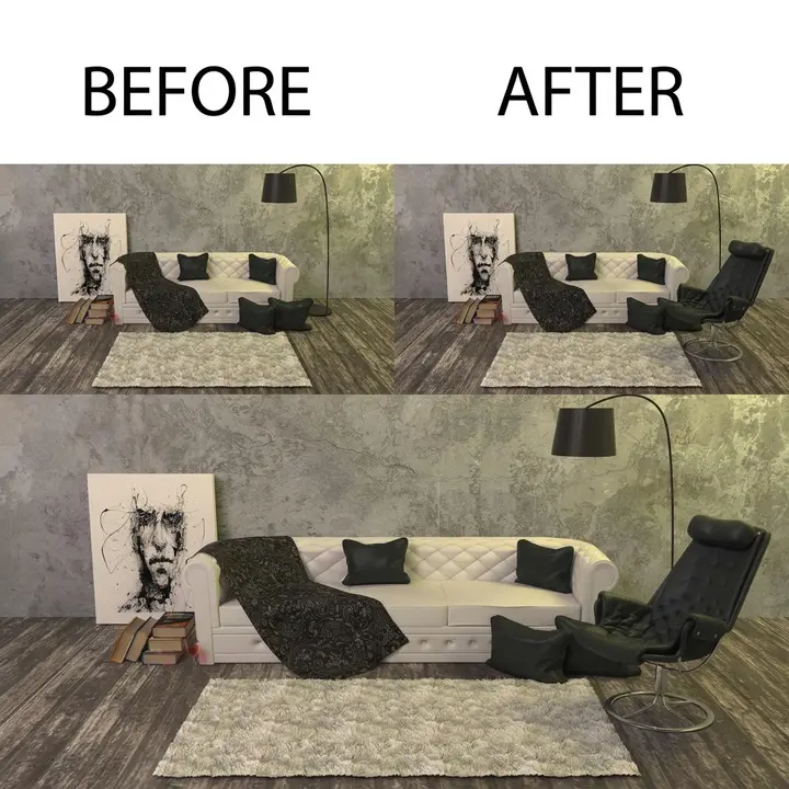 Before and After comparison board with labeled panels